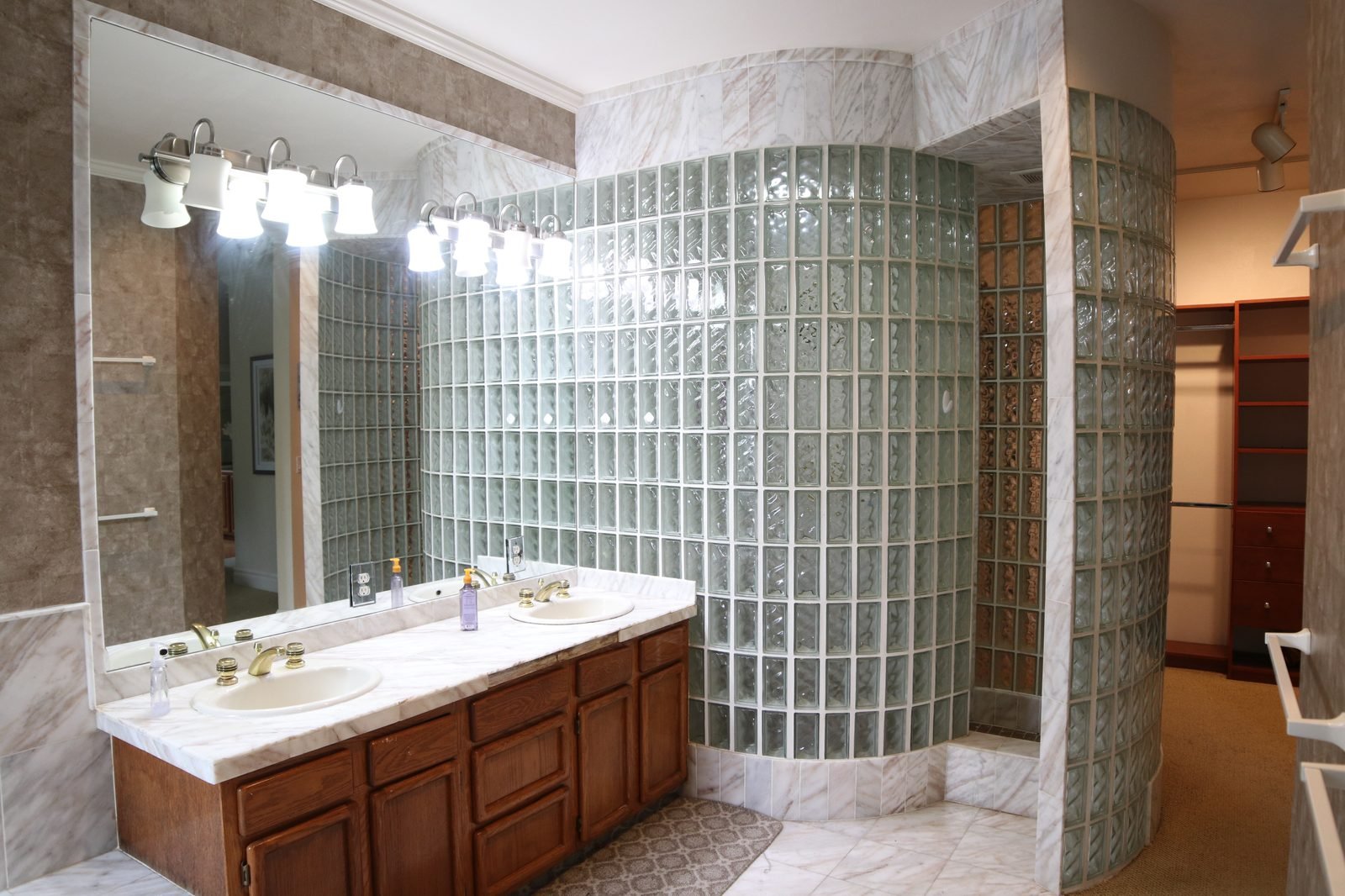 Before &mdash; Primary Bath - Marble and Glass