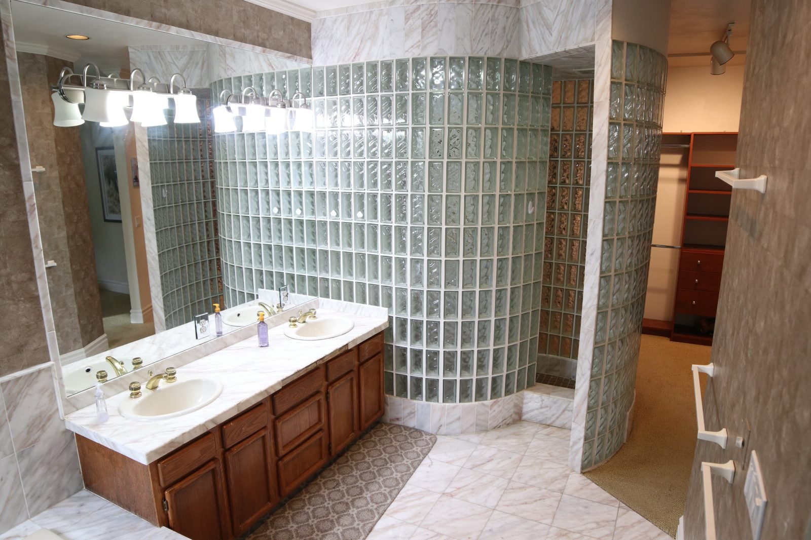 Before &mdash; Primary Bath - Marble and Glass