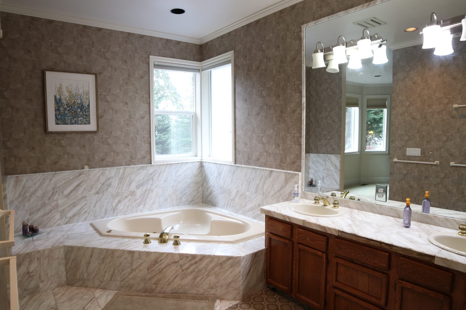 Before &mdash; Primary Bath - Marble and Glass