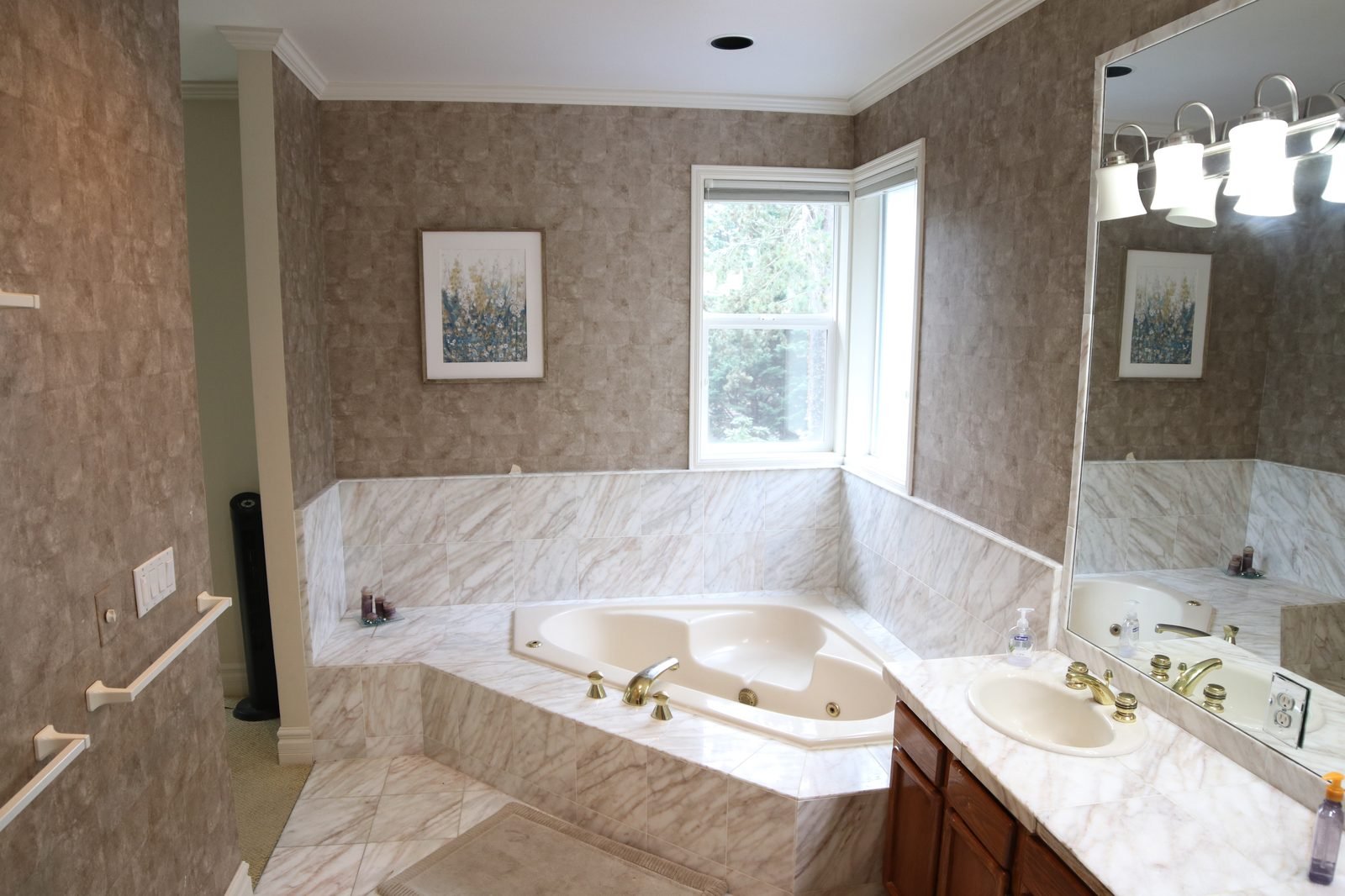 Before &mdash; Primary Bath - Marble and Glass