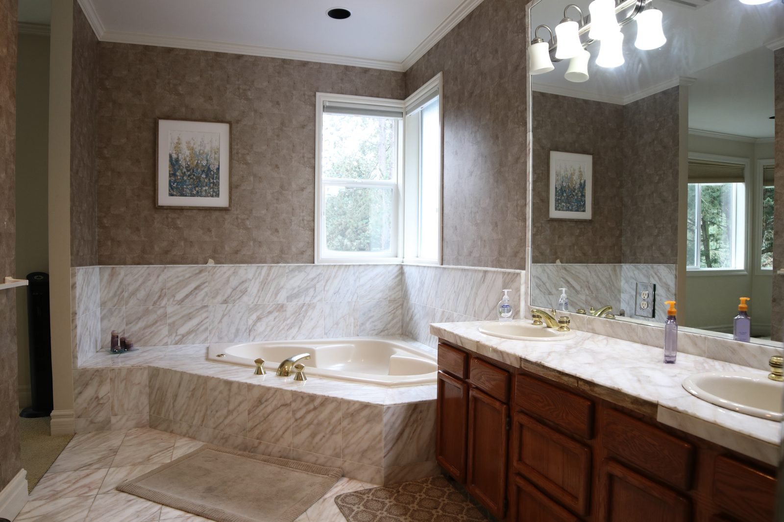 Before &mdash; Primary Bath - Marble and Glass