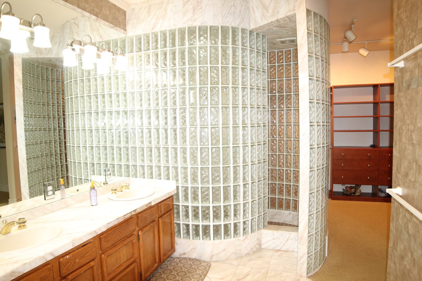 Before &mdash; Primary Bath - Marble and Glass